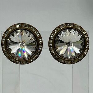 Rivoli Clear Faceted‎ Rhinestone
Pierced Halo Gold Tone Pierced  Earrings